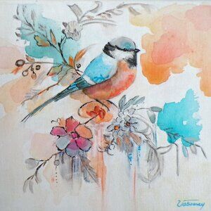 Original Painting Bird Floral  Wall Art on Canvas